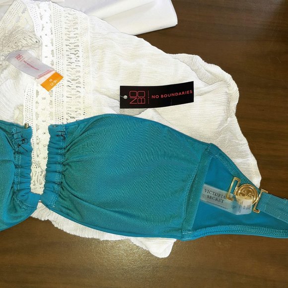 VS Teal Bandeau Top & White Gauze Cover-up Shorts Bundle - Picture 5 of 8
